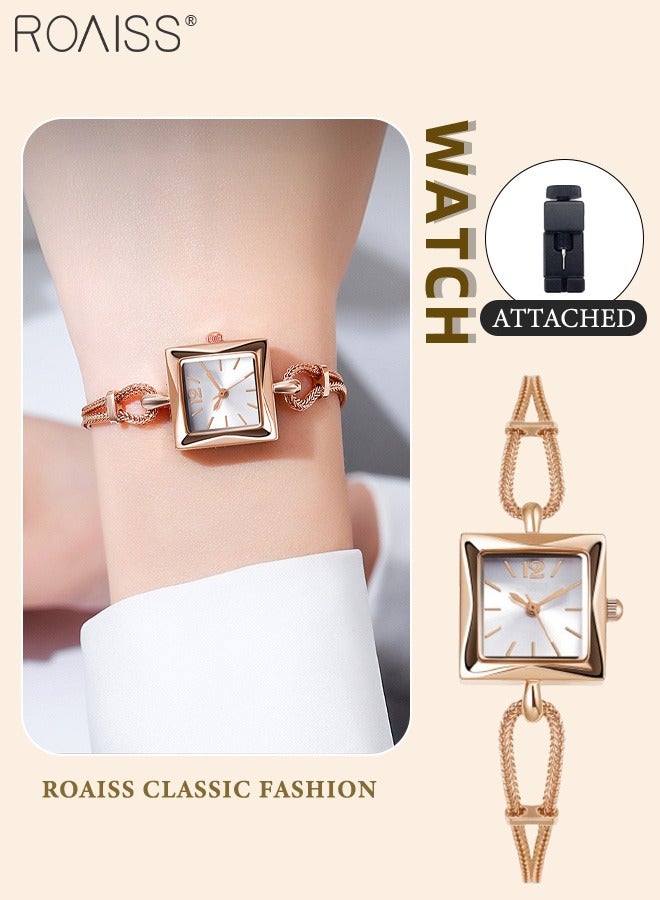 رويس ساعة كوارتز ية كلاسيكية نسائية، شاشة تناظرية، قرص مربع مع حزام سلسلة، ساعة يد فاخرة أنيقة مقاومة للماء كهدية للسيدات - Image 1