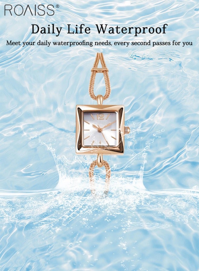 رويس ساعة كوارتز ية كلاسيكية نسائية، شاشة تناظرية، قرص مربع مع حزام سلسلة، ساعة يد فاخرة أنيقة مقاومة للماء كهدية للسيدات - Image 4