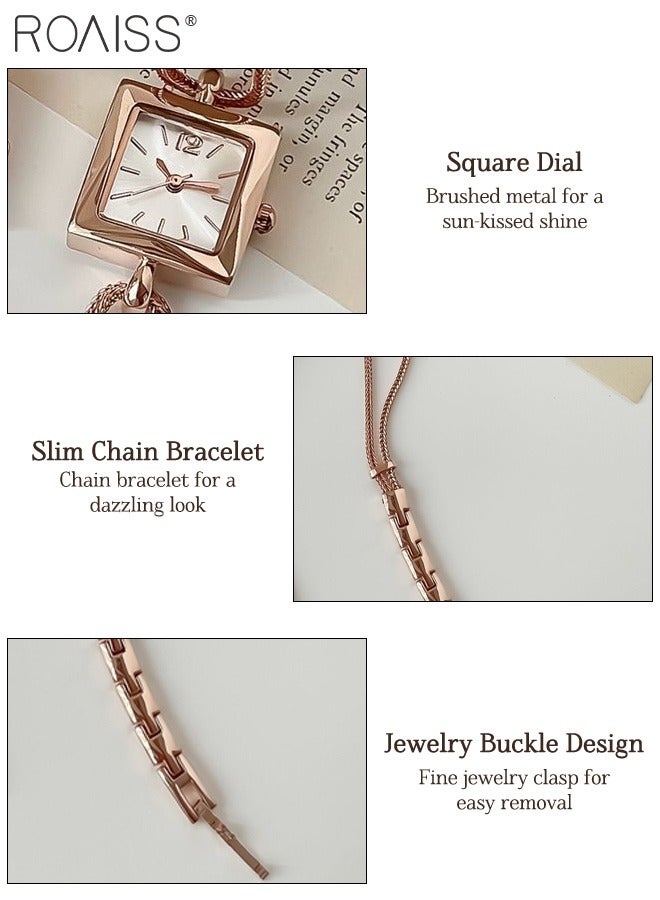 رويس ساعة كوارتز ية كلاسيكية نسائية، شاشة تناظرية، قرص مربع مع حزام سلسلة، ساعة يد فاخرة أنيقة مقاومة للماء كهدية للسيدات - Image 5