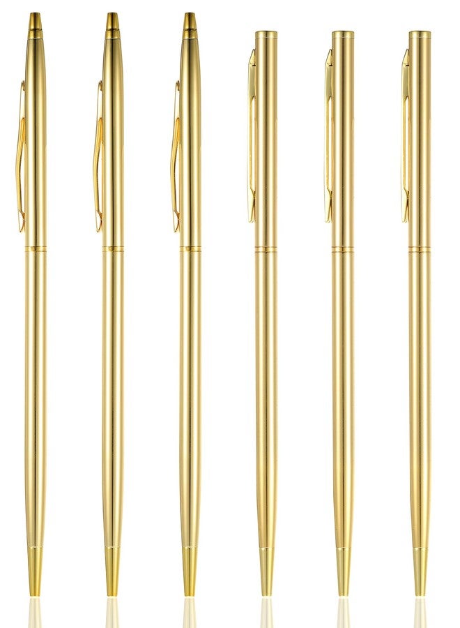 Dimeho 6 Pcs Retractable Metallic Black Ink Pens Slim Gold Ballpoint Pens 1.0 mm Medium Point Pen Mini Conical Pens Tiny Smooth Writing Pens for Men Women Office Business Wedding Christmas - Image 1