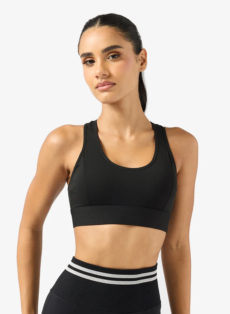 Mesh Detail Sports Bra with Back Clasp