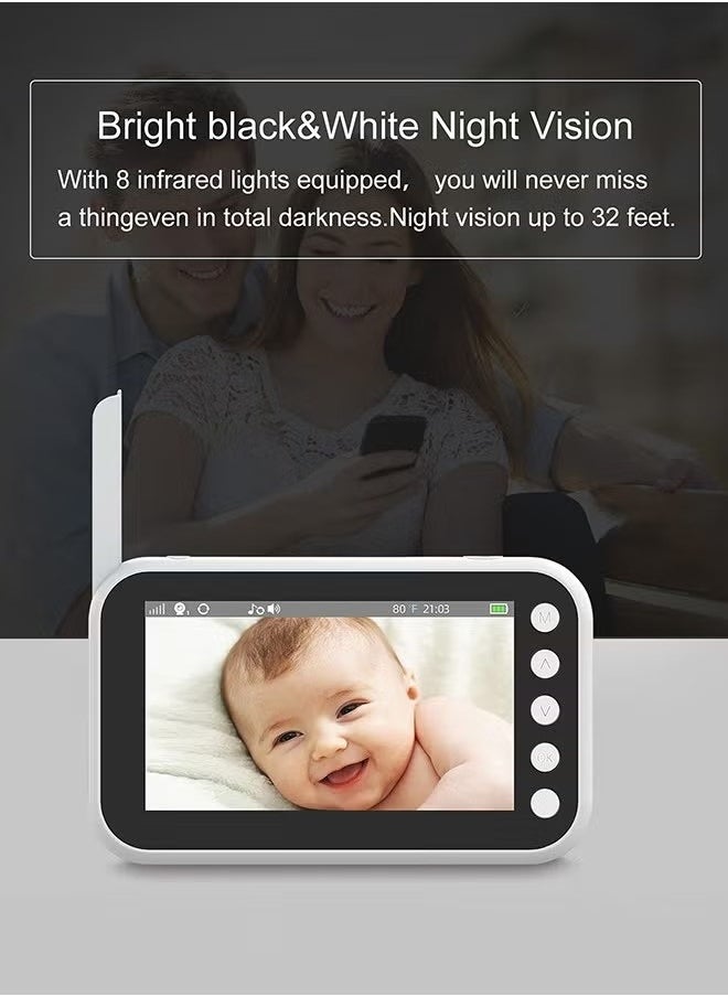 Video Baby Monitor 360° Rotation Baby Audio Monitor Camera with Temperature and 8 Lullabies