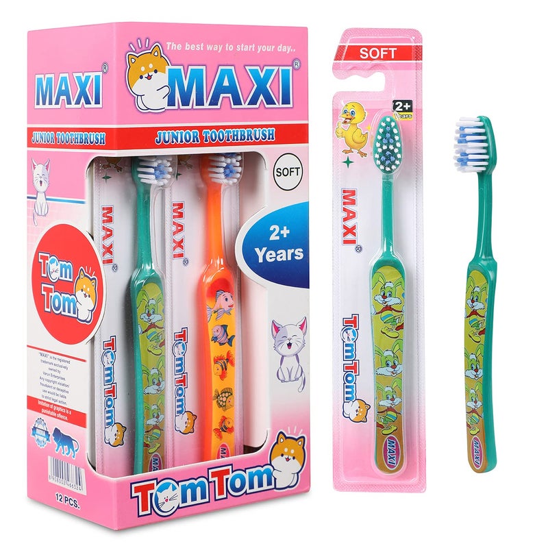 MAXI TomTom Kids Soft bristles Manual Toothbrush, Multicolor (Pack of 12) - Image 1