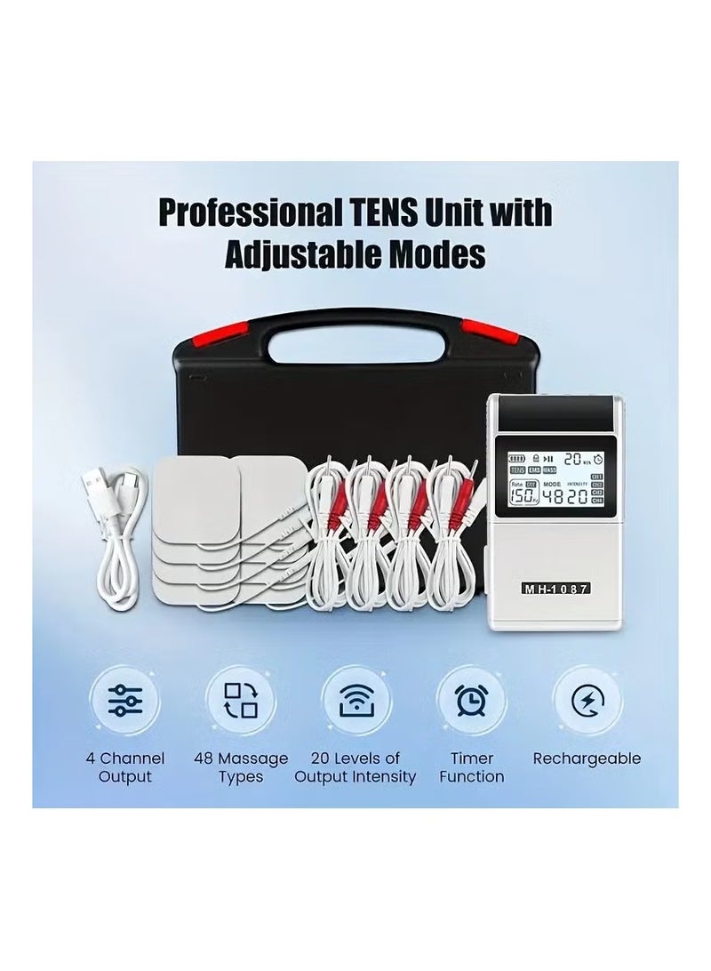 MAUSTOR 48 Modes EMS TENS MASS Machine with 8 TENS Pads, Rechargeable Tens Unit Muscle Stimulator, Meridian Massage Instrument, Pain Relief for Back Neck and Shoulders, Muscle Relaxer, Stim Machine, Electrotherapy - Image 2