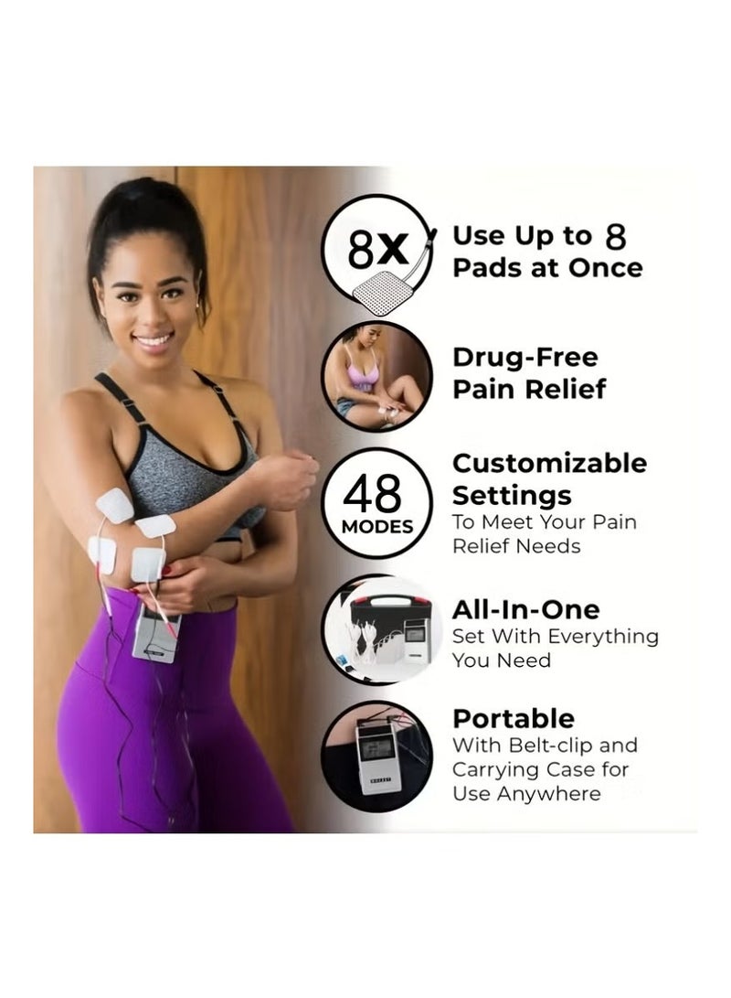 MAUSTOR 48 Modes EMS TENS MASS Machine with 8 TENS Pads, Rechargeable Tens Unit Muscle Stimulator, Meridian Massage Instrument, Pain Relief for Back Neck and Shoulders, Muscle Relaxer, Stim Machine, Electrotherapy - Image 3