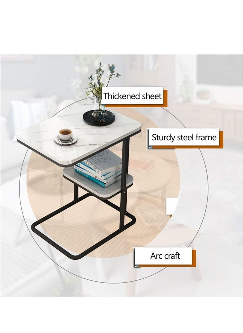 XiuWoo - 2-Tier Modern Side End Table, Nightstand Bedside Desk, Coffee Table, Side Table, End Table, Hall Table with Storage Basket for Home and Office - Image 1