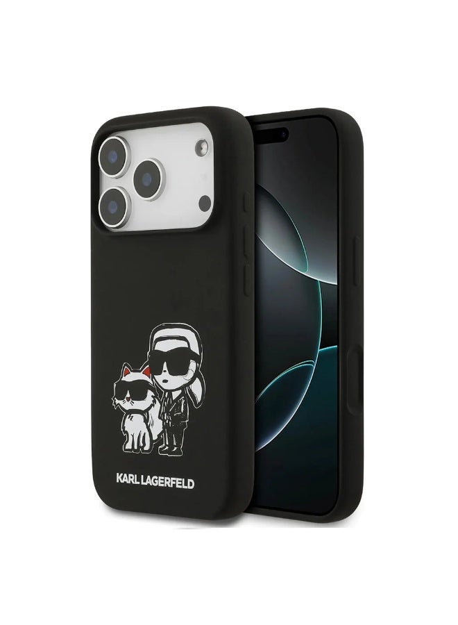 كارل لاغرفيلد جراب كارل لاغرفيلد السائل المصنوع من السيليكون لهاتف آيفون 17 برو ماكس مع رسمة كارل وشوبيت - Image 1