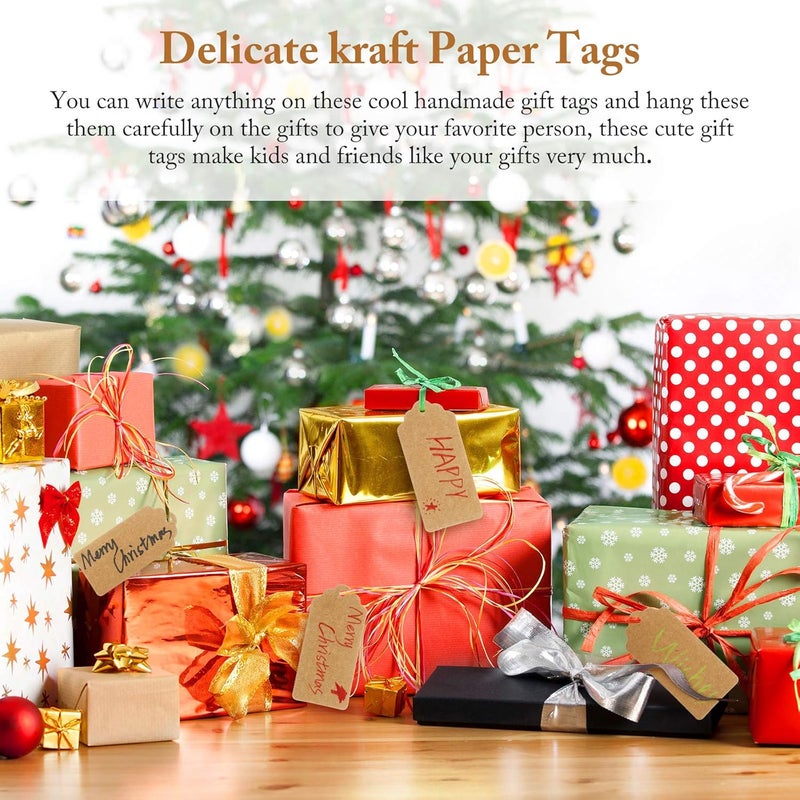 Shappy 3 Rolls 492 Feet Raffia Paper Ribbon for Gift Wrapping Raffia Twine with 50 Pieces Kraft Paper Tags for Halloween Christmas Craft DIY Wrapping(Red, Green, Natural) - Image 4