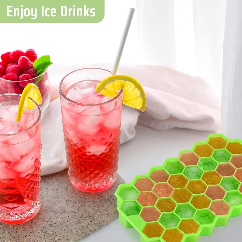 Nirency Ice Tray for Freezer Silicon ice Cube Tray Fridge Ice Tray with Lid Flexible Silicon Ice Tray Honeycomb Shape 37 Cavities Ice Tray Multicolor Pack of 2 - Image 4
