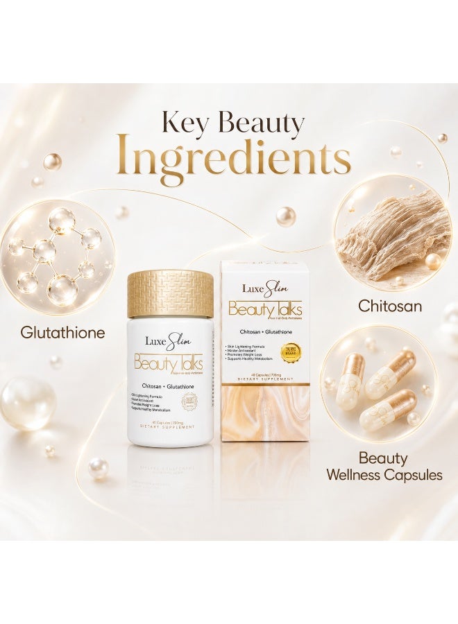 Luxe Slim Beauty Talks Glutathione Capsules With Chitosan, Premium Beauty Supplement For Daily Glow, Skin Radiance & Wellness Support, 60 Capsules - Image 2