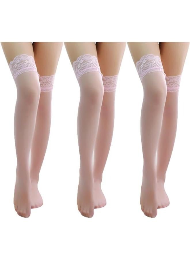 3 Pairs Lace Top Stocking Socks Women Tights Nylon Up Pantyhose Sheer Hold Lingerie - Image 1