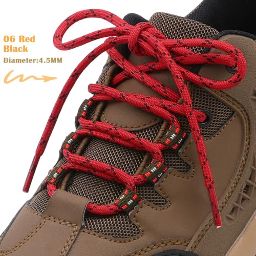 DELELE Hiking Shoe Laces for Boots, 2 Pair 55 inch Red Black Round Boot Laces Heavy Duty, Work Shoelaces Strings - Image 2