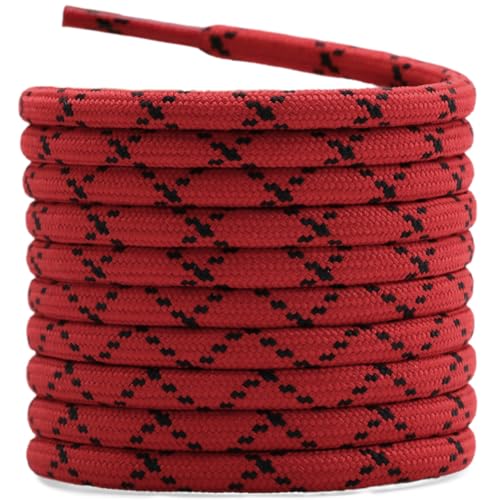 DELELE Hiking Shoe Laces for Boots, 2 Pair 55 inch Red Black Round Boot Laces Heavy Duty, Work Shoelaces Strings - Image 1