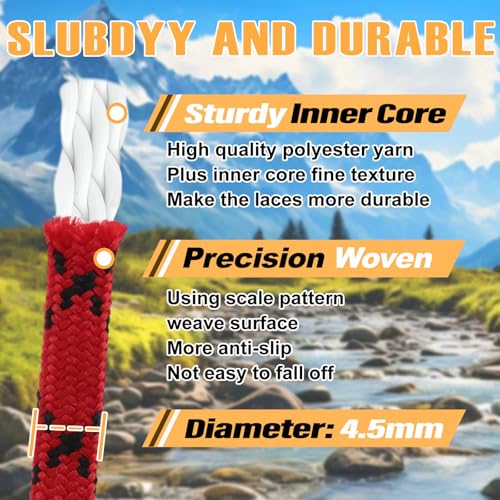 DELELE Hiking Shoe Laces for Boots, 2 Pair 55 inch Red Black Round Boot Laces Heavy Duty, Work Shoelaces Strings - Image 4