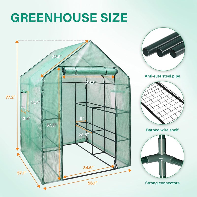 iPower Walkin Greenhouse Kit for Outdoors with Durable PE Cover and Observation Windows 3Tier 12Shelves Portable Gardening Plant House 47x48x64 FT - Image 2