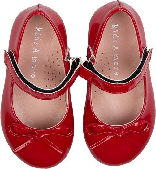 Kids A More Jessica Single Velcro Pu Leather Girls Ballerina Shoes Red  - Image 4
