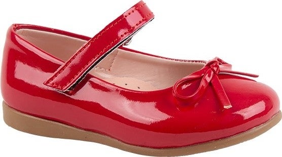 Kids A More Jessica Single Velcro Pu Leather Girls Ballerina Shoes Red  - Image 1