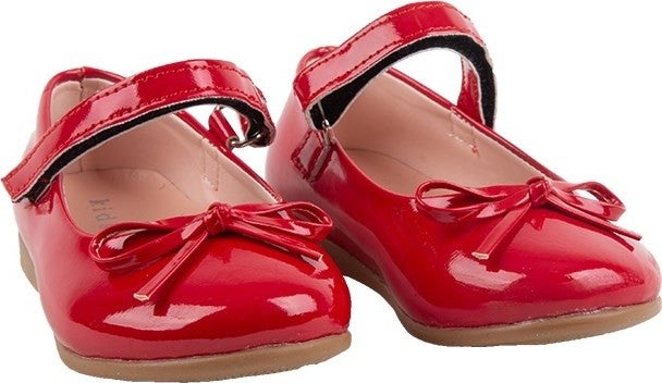 Kids A More Jessica Single Velcro Pu Leather Girls Ballerina Shoes Red  - Image 2
