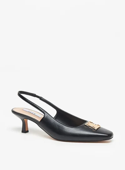ELLE Women's Logo Detail Slingback Pumps with Kitten Heels