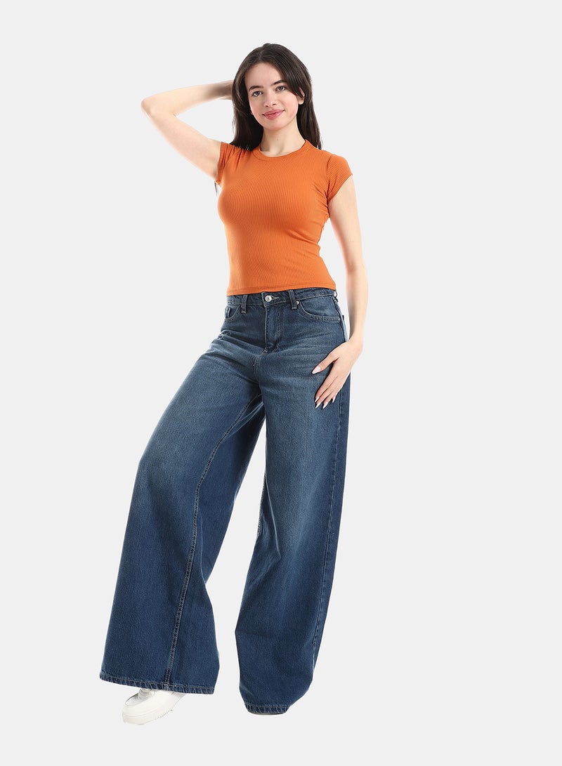 Andora Comfy Short Sleeve Top - Orange - Image 5