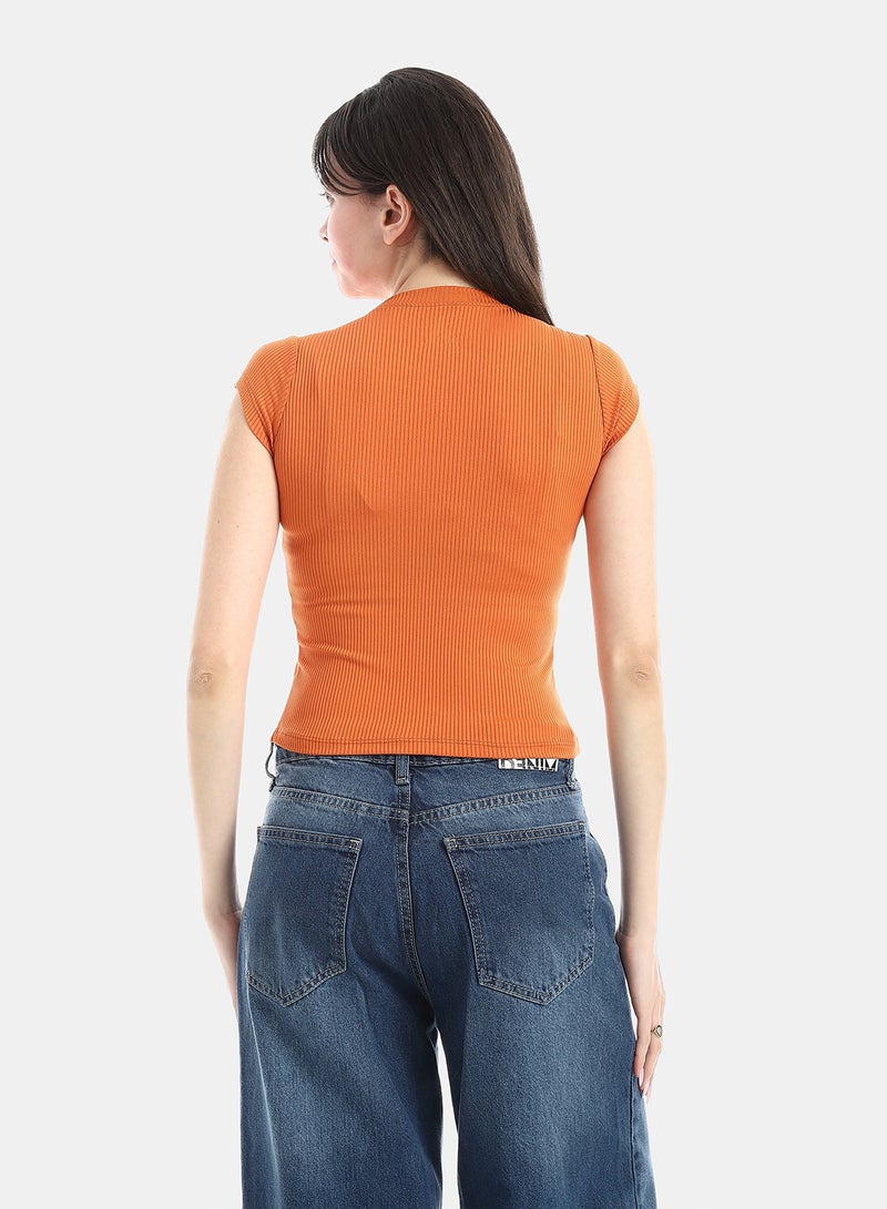 Andora Comfy Short Sleeve Top - Orange - Image 3
