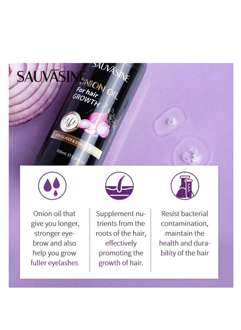 SAUVASINE - Onion Hair Growth Oil with Natural Ingredients , 100% Virgin , Cold Pressed - Pure - Natural Oil with No harmful Chemical Added , Scalp Treatment , 100ml - Image 1