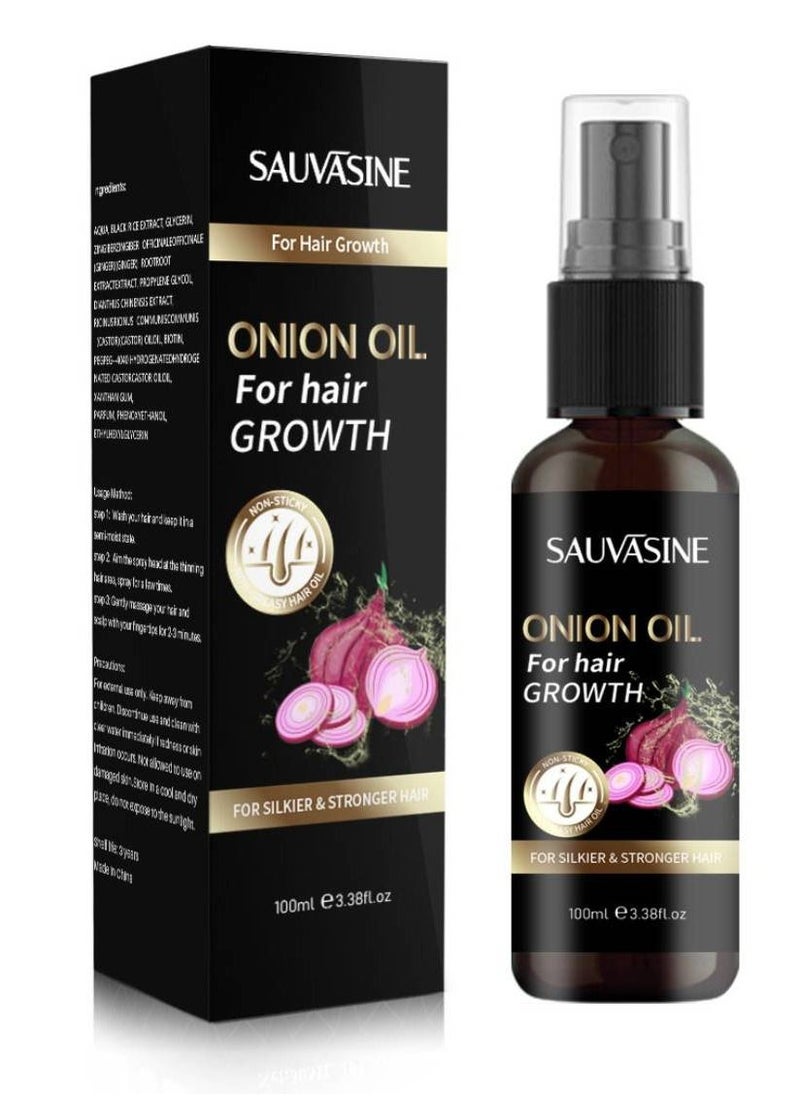 SAUVASINE - Onion Hair Growth Oil with Natural Ingredients , 100% Virgin , Cold Pressed - Pure - Natural Oil with No harmful Chemical Added , Scalp Treatment , 100ml - Image 1