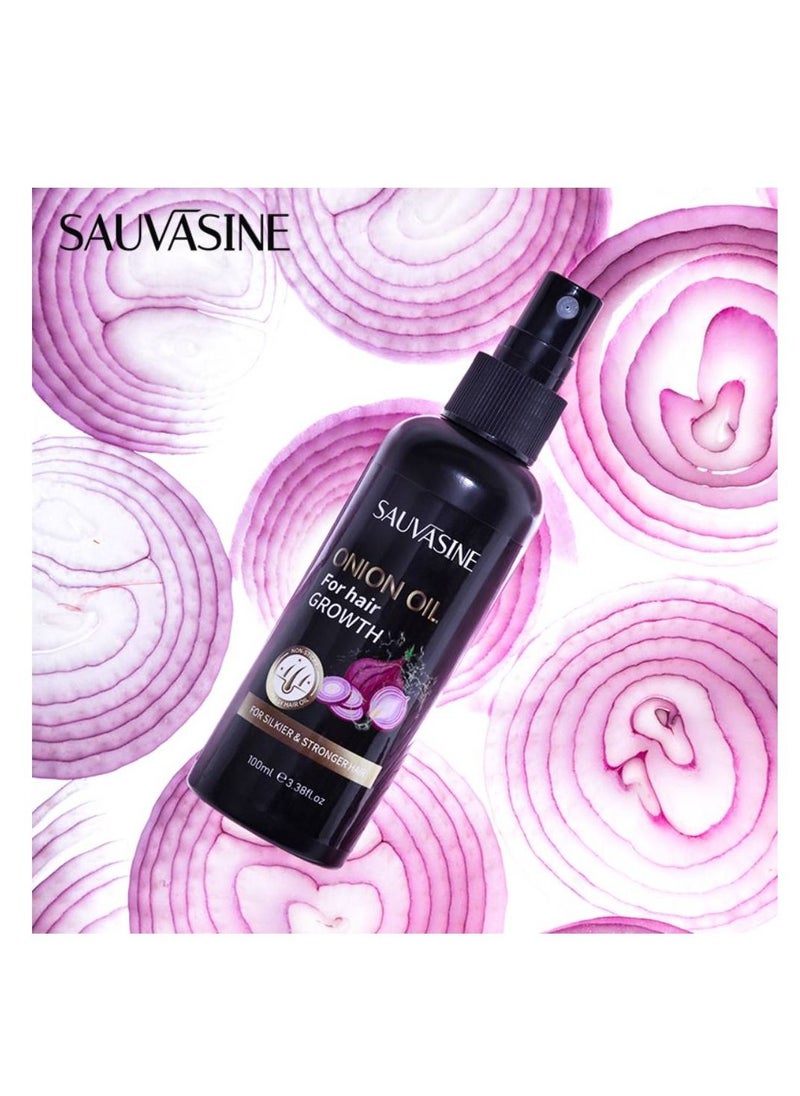 SAUVASINE - Onion Hair Growth Oil with Natural Ingredients , 100% Virgin , Cold Pressed - Pure - Natural Oil with No harmful Chemical Added , Scalp Treatment , 100ml - Image 1