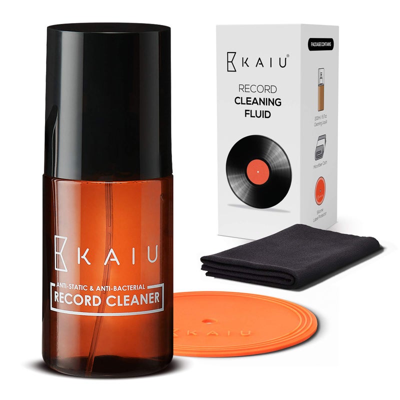 KAIU Vinyl Record Cleaning Solution - Anti Static Record Cleaning Washer Fluid with Silicone Label Protector & Microfiber Cloth - Vinyl Album Cleaner Spray - Remove Dust & Dirt - 3-in-1 Supplies Kit - Image 1
