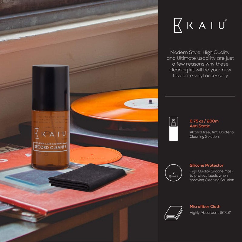 KAIU Vinyl Record Cleaning Solution - Anti Static Record Cleaning Washer Fluid with Silicone Label Protector & Microfiber Cloth - Vinyl Album Cleaner Spray - Remove Dust & Dirt - 3-in-1 Supplies Kit - Image 5