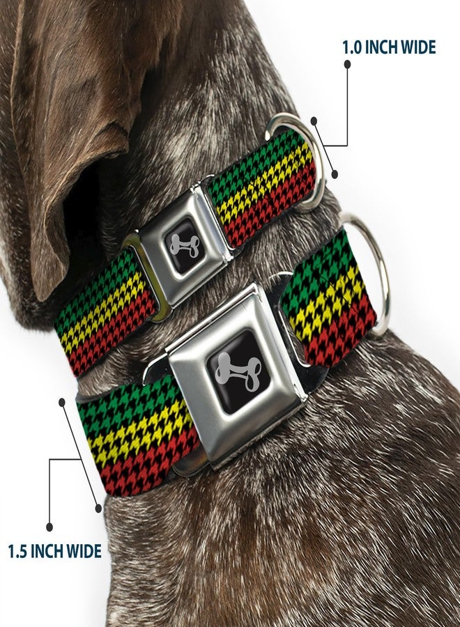 Buckle Down Buckle-Down Seatbelt Buckle Dog Collar - Houndstooth Black/Rasta - 1" Wide - Fits 9-15" Neck - Small, Multicolor (DC-W30827-S) - Image 2