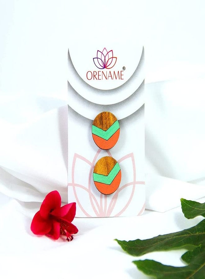 ORENAME Wooden Stud Earrings 1 Pair Set Handmade Wooden Earrings with Ear Backs for Women and Girls Different Shapes and Colors for Girls and Women(Style-5) - Image 3