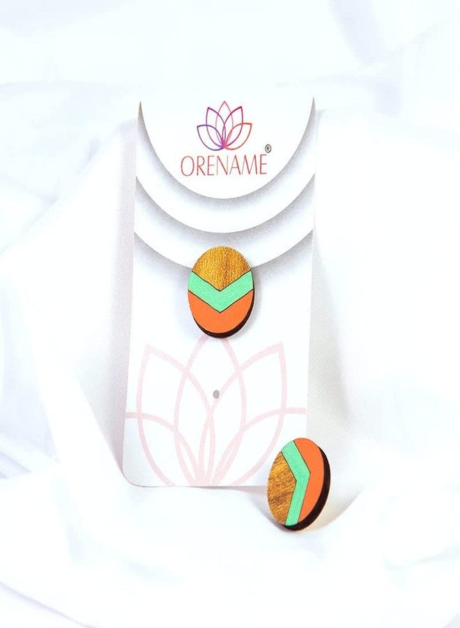 ORENAME Wooden Stud Earrings 1 Pair Set Handmade Wooden Earrings with Ear Backs for Women and Girls Different Shapes and Colors for Girls and Women(Style-5) - Image 5
