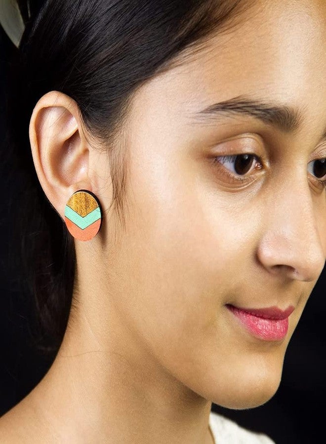 ORENAME Wooden Stud Earrings 1 Pair Set Handmade Wooden Earrings with Ear Backs for Women and Girls Different Shapes and Colors for Girls and Women(Style-5) - Image 2