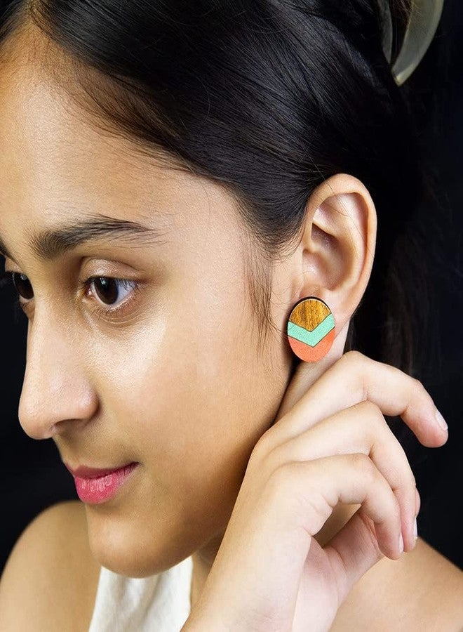 ORENAME Wooden Stud Earrings 1 Pair Set Handmade Wooden Earrings with Ear Backs for Women and Girls Different Shapes and Colors for Girls and Women(Style-5) - Image 4