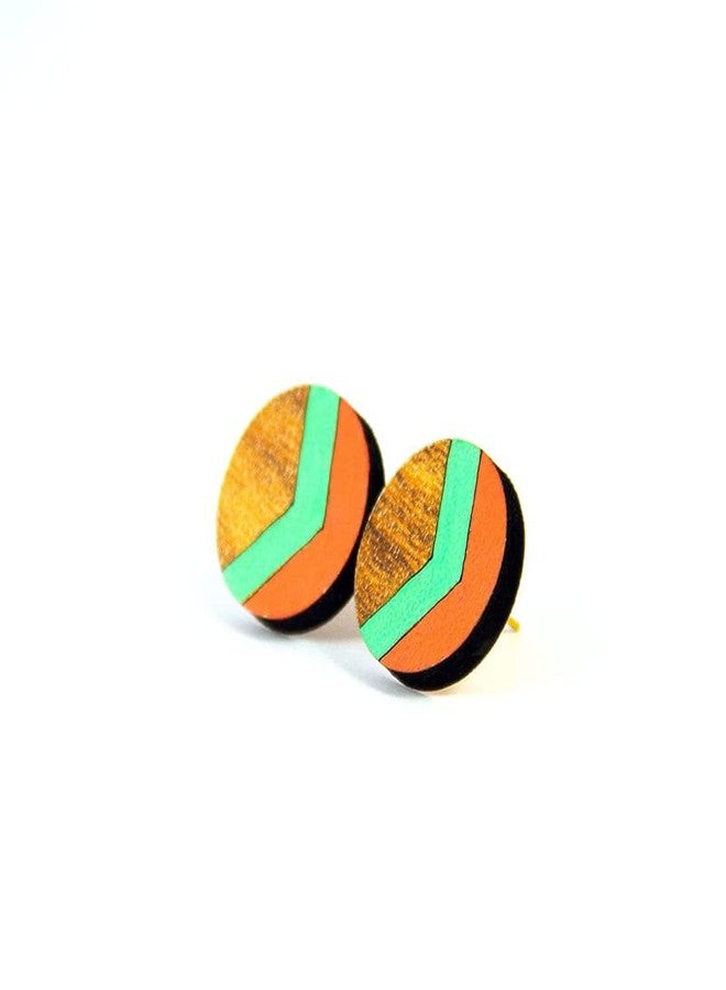 ORENAME Wooden Stud Earrings 1 Pair Set Handmade Wooden Earrings with Ear Backs for Women and Girls Different Shapes and Colors for Girls and Women(Style-5) - Image 1