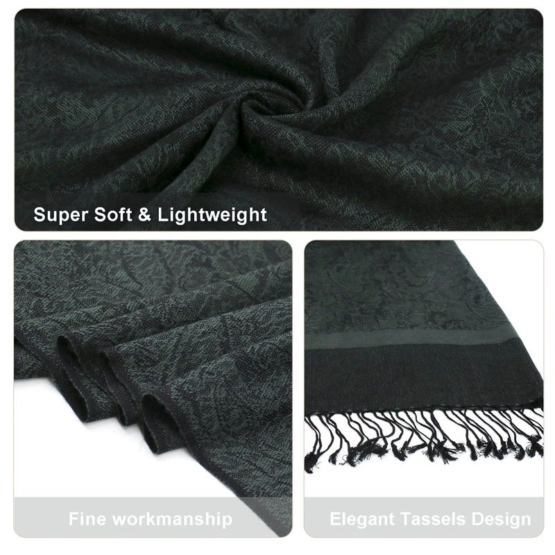 vimate Black Pashmina Shawls-Ladies Paisley Jacquard Scarves Pashminas Wrap for Evening formal Dresses with Tassels(Style 1-Charcoal Gray) - Image 5