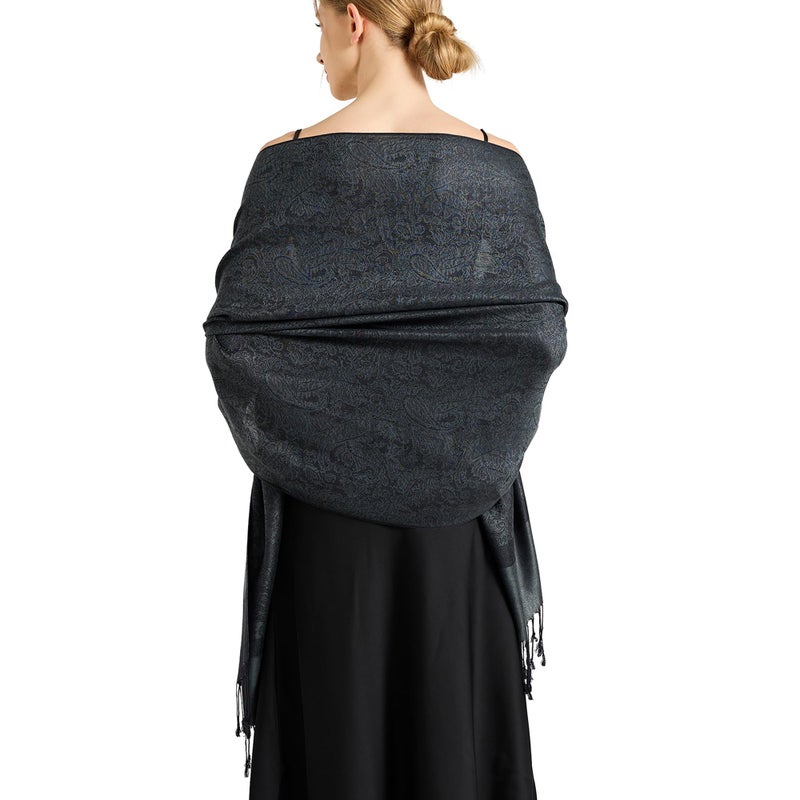 vimate Black Pashmina Shawls-Ladies Paisley Jacquard Scarves Pashminas Wrap for Evening formal Dresses with Tassels(Style 1-Charcoal Gray) - Image 2