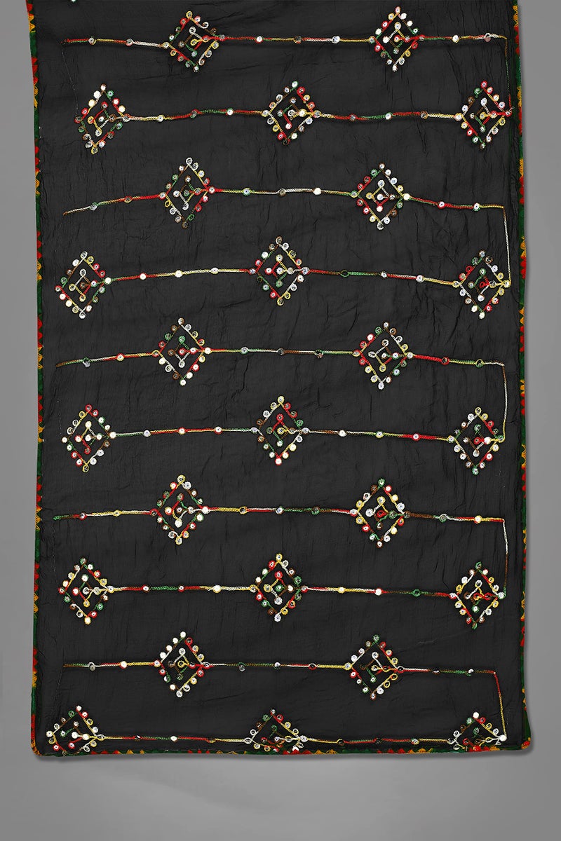 KEMZA Women's Embroidered Mirror Work Chiffon Dupatta (Black_Free size) - Image 5