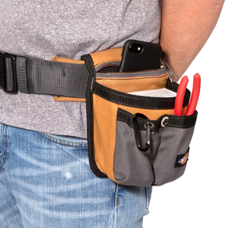 Dickies Zipper Pocket Canvas Pouch for Tool and Work Belts, Four Pockets, Cushioned Pocket, Grey/Tan - Image 4