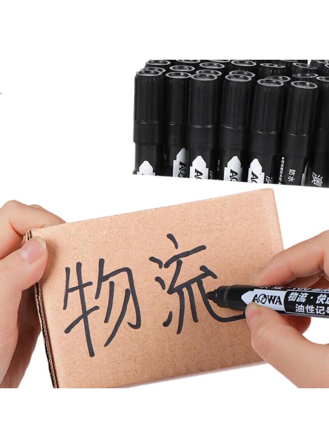 Aowa Marker Pens, 50-Pack, Oil-Based Thick Tip, Black, Large Capacity, Quick-Drying, Waterproof, Non-Fading, Thick Tip Signing Pens, Express Delivery Logistics Special, Highlighting, Advertising Poster Signing Pens - Image 3