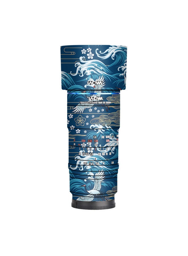 Loquat Walking Donkey Suitable For Old Frog 100 MmF2.8 Macro Lens E-Mount Film Sticker Protective Film All-inclusive Sticker-Color:Wave Crane Cloud Flower - Image 1