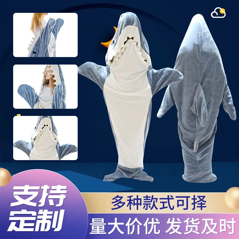 Cartoon Sand Sculpture Shark Sleeping Bag Conjoined Pajamas Flannel Shark Home Clothes Conjoined Shark Summer Moderate Sleeping Bag - Image 2