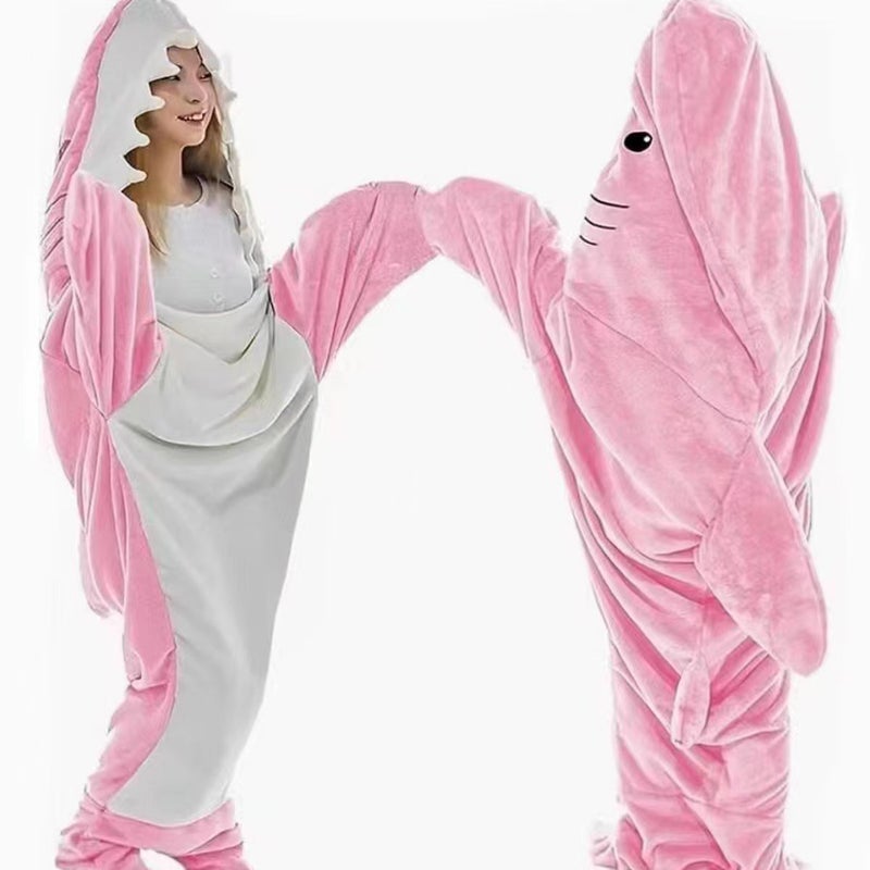 Cartoon Sand Sculpture Shark Sleeping Bag Conjoined Pajamas Flannel Shark Home Clothes Conjoined Shark Summer Moderate Sleeping Bag - Image 3