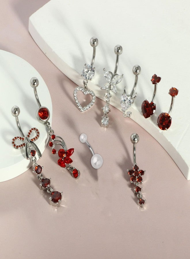 Suotarn 14G Belly Button ring Dangle Belly Rings Surgical Stainless Steel Cute Bow Butterfly Heart Flower Dangling Belly Button Piercing Jewelry For Women Silver Dainty Dangly Navel Ring, 0, Metal, cubic - Image 3