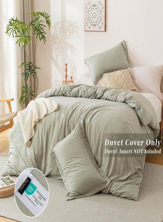 MILDLY Super Soft Duvet Cover - 100% Washed Microfiber October Mist Sage Comforter Cover Set 3 Pieces with Zipper Closure & Corner Ties (No Comforter) - Image 3
