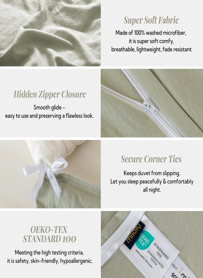 MILDLY Super Soft Duvet Cover - 100% Washed Microfiber October Mist Sage Comforter Cover Set 3 Pieces with Zipper Closure & Corner Ties (No Comforter) - Image 5