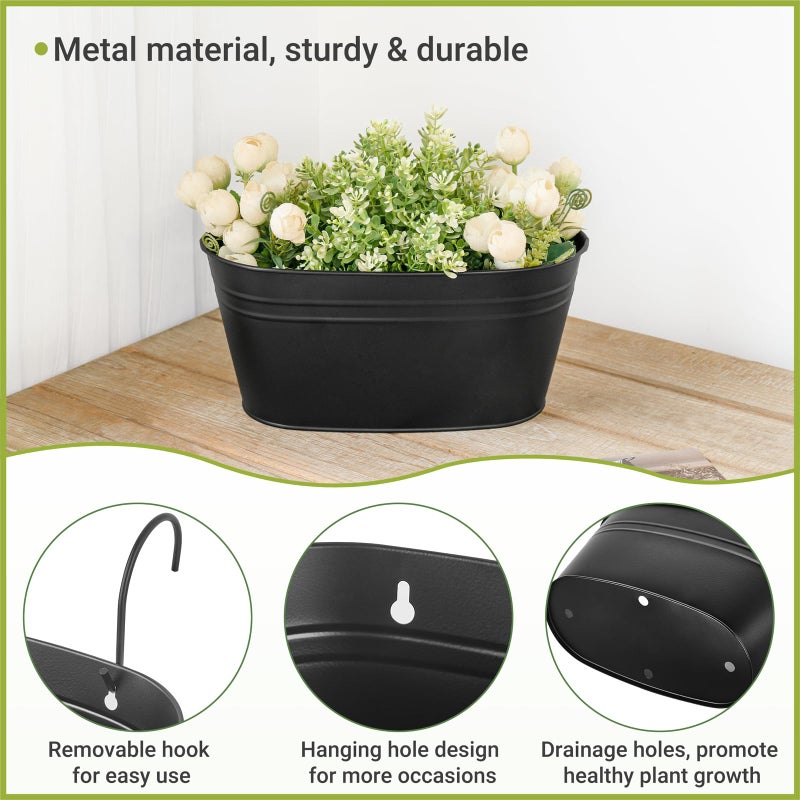 Dahey 3 Pcs Wall Planters for Indoor Plants 10.6 Inch Metal Hanging Flower Pots for Railing Fence Outdoor Countryside Window Flower Holder with Hooks Drainage Holes for Garden Yard Home Decor, Black - Image 4