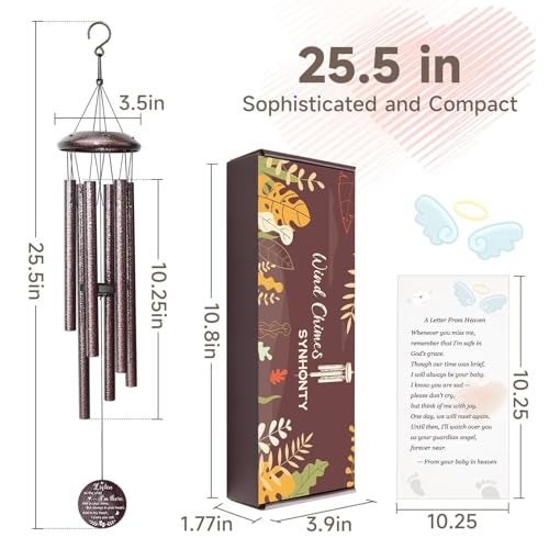 Synhonty Miscarriage Gifts for Mothers, 25'' Loss of baby Sympathy Wind Chimes,infant loss memorial gifts,Bereavement,Condolence,Remembrance Gift,Miscarriage Keepsake for Mom,Windchimes in Memory of angel baby - Image 4