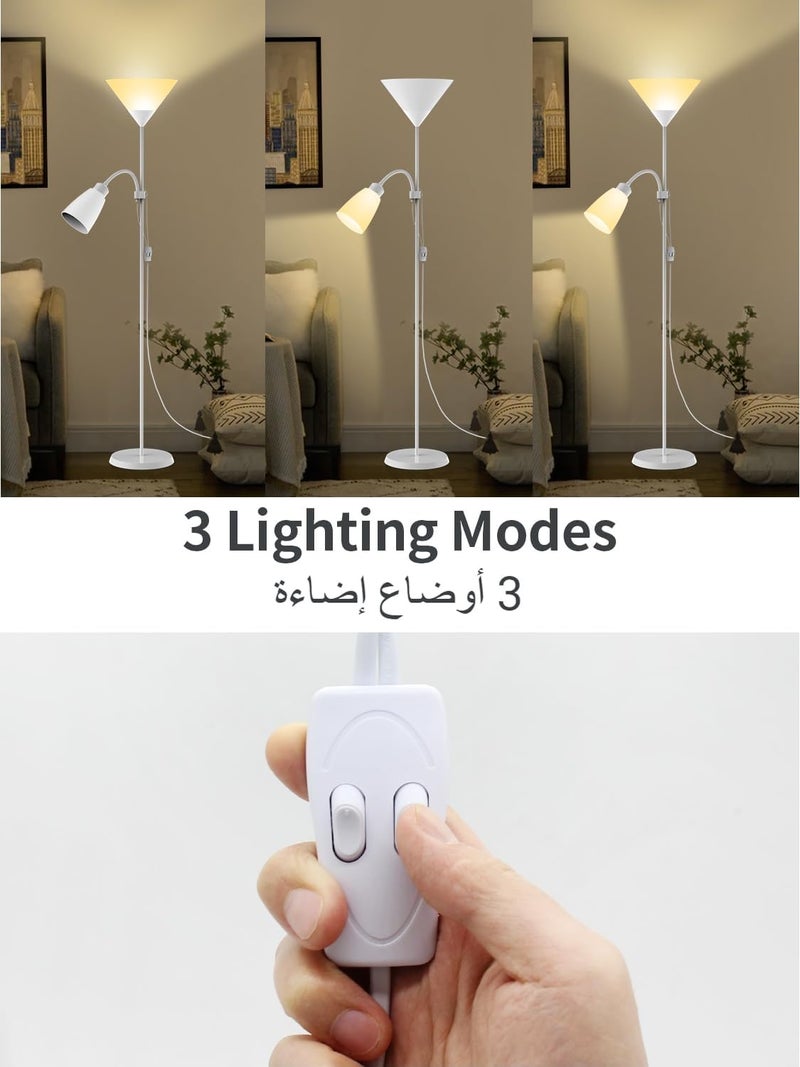 Fikpoo LED Floor Lamp with Double Lights, Vertical Ground Lamp With Adjustable Reading Light, Standing Light for Living Room, Bedroom, Office (White) - Image 5